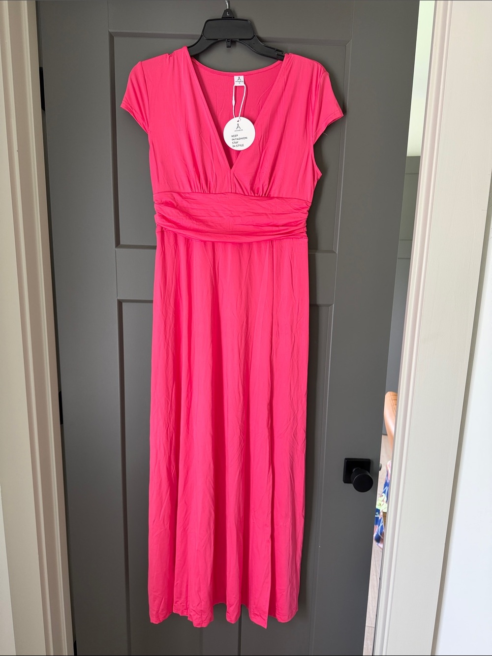 Anrabess Pink Maxi Dress with Ruched Waistband